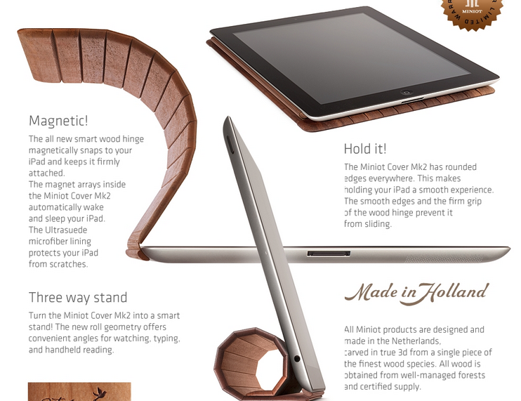 オシャレすぎてゴメンナサイ。iPad専用高級木製スマートカバー『Miniot Cover Mk2 for New iPad＆iPad 2』紹介